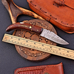 มีดพับเหล็กดามัสกัสทำมือขายส่ง ด้ามไม้พะยูงฝังทองเหลือง มีดอเนกประสงค์ EDC ผู้ผลิตและจำหน่าย - Product Image 6