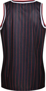 Men Black Red Pinstripe Basketball Jersey Sleeveless Mesh Uniform Sublimated Sports Tank Quick Dry Breathable OEM Teamwear - Product Image 4
