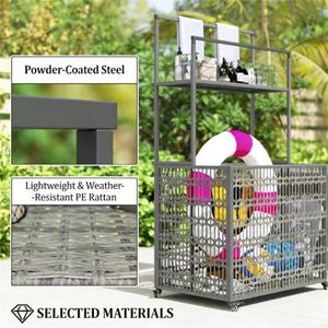 Armadio Grigio Misto con Scaffale per Esterni, Porta Galleggianti per Piscina e Porta Asciugamani - Product Image 3