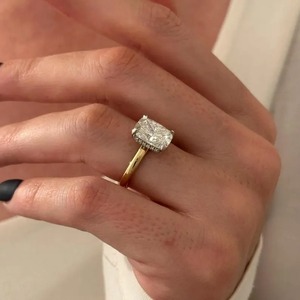 Anillo de Compromiso y Boda con Diamante Cultivado en Laboratorio, Halo Oculto, 4 Quilates, Oro 14k/18k, Dos Tonos, Plata de Ley, Certificado IGI, VVS - Product Image 3