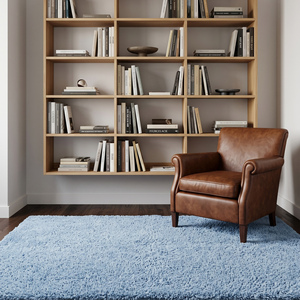 Tapis d'intérieur moderne en laine pelucheuse bleu clair uni, tufté à la main, à poils moyens, doux, texturé, antidérapant, pour chambre et salon - Product Image 3