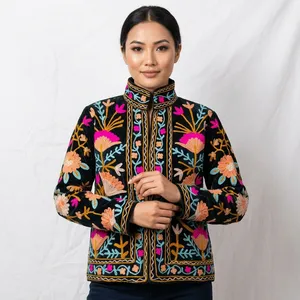 Rajasthani Textile Vintage Floral Velvet Suzani Sujani Reversible Eco-Friendly Finished Cotton Jacket Ladies Custom Logo Quilted - Product Image 4