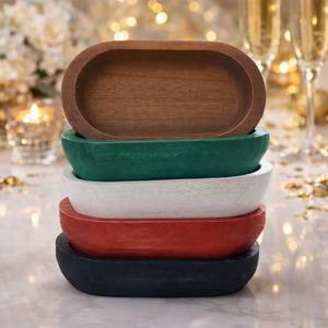 Cuencos de madera ovalados de moda, bandeja decorativa rústica, cuenco grande de madera tallado a mano para velas, cuenco largo de madera para decoración - Product Image 6