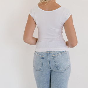 Women's <b>White</b> O-Neck Short <b>Sleeve</b> <b>T</b>-<b>Shirt</b> Minimalist Logo Design Regular Fit 100% Organic Cotton Jersey Breathable Summer - Product Image 4