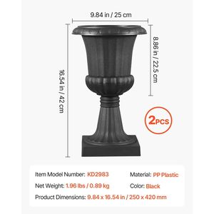 Lot de 2 pots de fleurs classiques noirs en plastique de 9,8 x 16,5 pouces, polyvalents pour l'intérieur et l'extérieur, vase pour mariage, véranda, jardinières - Product Image 3