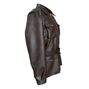 Veste en cuir à col montant avec double fermeture éclair, style quotidien, pour homme, en cuir épais, coupe décontractée, construction tissée, cuir teint - Product Image 3