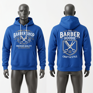 <b>Mens</b> Barber Hoodie 320 GSM Cotton Polyester Fleece Royal Blue Custom Screen Print DTF Embroidery Logo Premium <b>Pullover</b> - Product Image 1