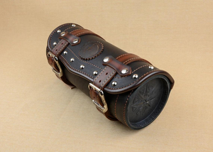 Sac à outils de moto en cuir véritable Sac de selle vintage artisanal avec sangles à boucles Sac de selle en cuir véritable imperméable - Product Image 2