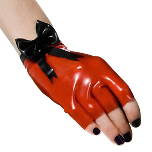 Red PU Wrist <b>Gloves</b> With Black Bow Sweet Style Party Daily Use Four Seasons Unlined - Product Image 1