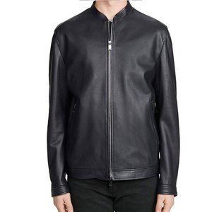 Classic <b>Men's</b> <b>Leather</b> Winter <b>Jacket</b> with Stand Collar and Front Logo Durable Windproof & Breathable Casual Street Wear - Product Image 1