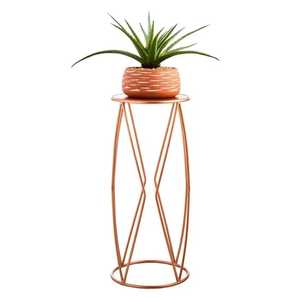 Rose Gold Metal <b>Plant</b> Stand Tall Geometric Diamond Wire Column <b>Frame</b> Round Flower Pot Holder Pedestal Floor Planter Rack - Product Image 1