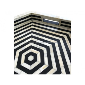 Plateau de service moderne en MDF, design floral, incrustation nacre, motif résine, idéal pour la maison, l'hôtel et la cuisine – Vente directe usine - Product Image 2