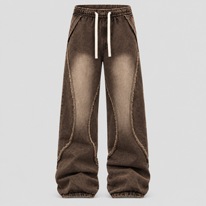Jeans coupe droite pour homme avec franges latérales, denim épais délavé vintage, style streetwear, vente en gros - Product Image 3