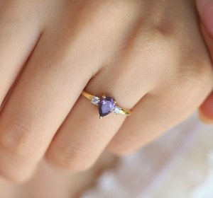 Anillo Corazón de Piedra del Sol de Plata de Ley 925, Chapado en Oro de 14K, Chapado en Rodio, Vermeil, Vintage, Piedra de Nacimiento de Febrero para Mujer - Product Image 2