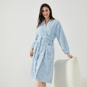 Bata de baño para mujer de otoño-invierno, de terciopelo coral grueso, manga larga, holgada, de algodón a cuadros, para el hogar, estilo informal - Product Image 6