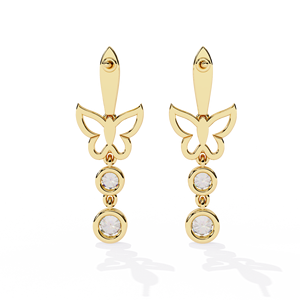 Pendientes Colgantes de Mariposa con Diamantes – 0.55ctw, Diamante de Laboratorio CVD con Engaste de Bisel, Postes de Oro Bicolor de 10K, 14K, 18K - Product Image 4