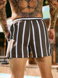 Swim Trunks for <b>Men</b> Drawstring Waist Security Pockets Lightweight stretch Letter <b>patches</b> stripes for Resort Casual Beach - Product Image 3