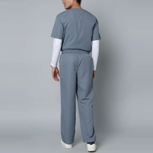 Men's <b>Blue</b> <b>Scrub</b> Set Cotton Polyester Woven Hospital Uniform Pants V-Neck Top Medical Workwear Needle Detection - Product Image 4