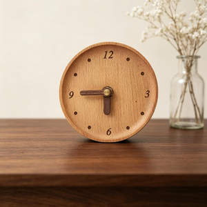 Horloge de table en bois de manguier naturel, horloge de table ronde faite à la main, décoration intérieure rustique en bois pour la maison et le bureau - Product Image 1