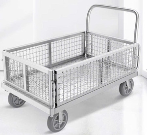 Carro de Plataforma Industrial Silencioso de Cuatro Ruedas Plegable de Acero Inoxidable con Superficie Galvanizada de Zinc, Capacidad de 500 kg, Valla Incluida para - Product Image 4