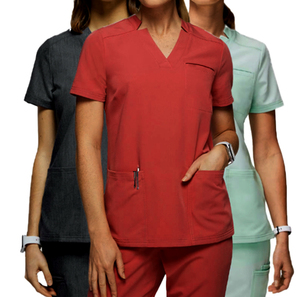 Unisex V Neck Short Sleeve Cotton Jersey <b>Scrub</b> <b>Tops</b> Hospital Uniforms for Nursing Workwear OEM Red Green Gray - Product Image 1