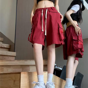 Shorts cargo taille haute en polyester, style américain estival, passe-partout, avec grandes poches, respirants et décontractés - Product Image 4