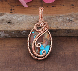 Collar Vintage Chapado en Platino, Hecho a Mano, con Colgante de Cobre Turquesa Envuelto en Alambre, Plata 925, Zirconia Cúbica, Joyería al por Mayor - Product Image 2