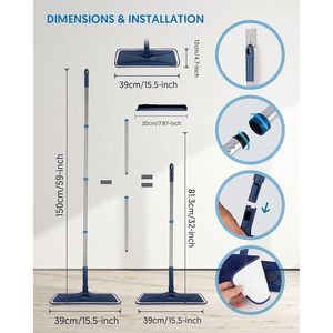 Mop Piatto in Microfibra BPAWA per Pulizia Pavimenti, Uso Umido e Asciutto su Legno Duro, Laminato, Piastrelle, Vinile, Pareti e Superfici Dure - Product Image 2
