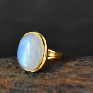 Bague en pierre de lune plaquée or 18 carats, argent sterling 925, bijoux bohèmes faits à la main, cadeau d'anniversaire - Product Image 5