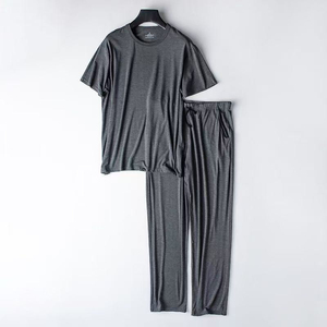 Conjunto de Pijama de Punto Modal Gris para Hombre, Camiseta de Manga Corta y Pantalones Largos, Ropa de Dormir Informal de Color Sólido para Usar en Verano - Product Image 6