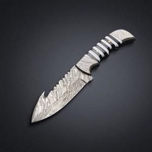 Couteau de chasse artisanal à lame pleine longueur pour le dépecage, avec manche ergonomique, en acier Damas, lame fixe, pour usage extérieur, personnalisable OEM - Product Image 3