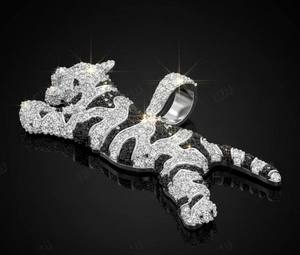 Luxury Animal Jewelry Bling Piece Hip Hop Tiger Pendant Iced Out Necklace Silver Gold 10K 14K Jumping Tiger <b>Rapper</b> <b>Chain</b> - Product Image 4