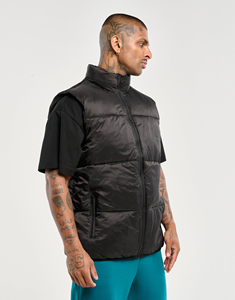 Men's Black Stand Collar Puffer Vest Zipper Closure Windproof Polyester <b>Wadding</b> Winter Casual Jacket - Product Image 4