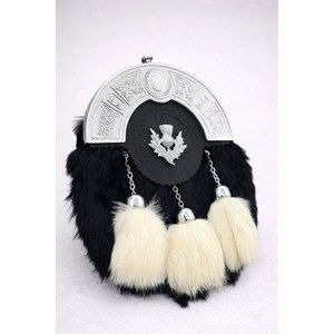 Sporran écossais fait main en cuir véritable et fourrure de renard noir et blanc avec finition émeri antique - Product Image 2