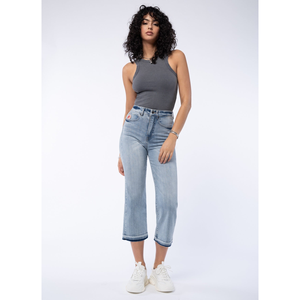 Jean de maman décontracté taille haute en denim bleu classique pour femme coupe régulière - Product Image 4