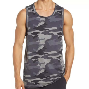 New Wholesale Men Grey <b>Camo</b> Printed Light Weight Fabric O Neck Style Fitness Tanktop Quick Dry And Breathable Oem Services - Product Image 1