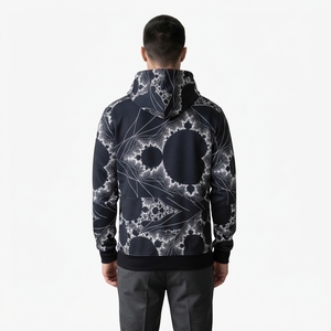 <b>Mens</b> <b>Black</b> Pullover Hoodie With White Abstract Fractal Print Custom Streetwear <b>Sweatshirt</b> - Product Image 2