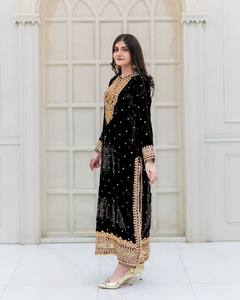 <b>Women</b> Traditional Faux Georgette Embroidered Purple Salwar <b>Suit</b> With Dupatta For <b>Wedding</b> India Pakistan Winter Wear - Product Image 5