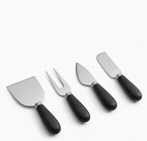 High Quality <b>Cheese</b> <b>Knives</b> <b>Set</b> Stainless Steel Elegant Black Plastic Handles Perfect For Weddings Parties Restaurants And Home - Product Image 1