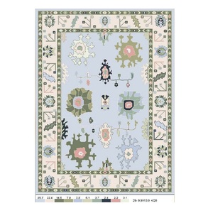 Alfombra de Lana Anudada a Mano de Lujo, Color Azul Claro con Diseño Floral, Pelo Plano, Grosor Medio, Alfombra Decorativa para Sala de Estar o Dormitorio - Product Image 1
