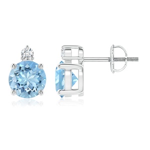 Natural Aquamarine Diamond Stud <b>Earrings</b> Round Cut White Gold Luxury <b>Fine</b> Jewelry Screw Back Gift for Women Gift for Fiance - Product Image 1
