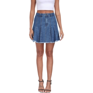Jupe plissée élégante 100 % coton pour femme, robe décontractée, mini-jupe en jean pour femme, vente directe d'usine - Product Image 6