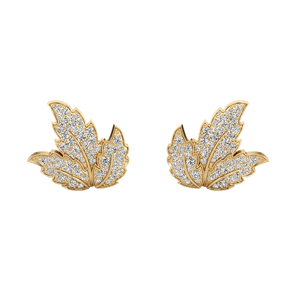 Pendientes de Oro Amarillo de Lujo con Diamantes en Forma de Hoja, Corte Brillante Redondo, Joyería para Uso Diario de Mujer - Product Image 1