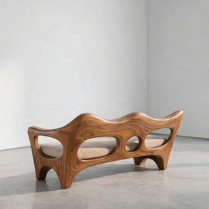 Banco de Madera Maciza Hecho a Mano con Respaldo Escultural para Sala de Estar, Marca Luxali, Diseño Moderno, Ecológico, Duradero, Relleno de Esponja y Lana - Product Image 3