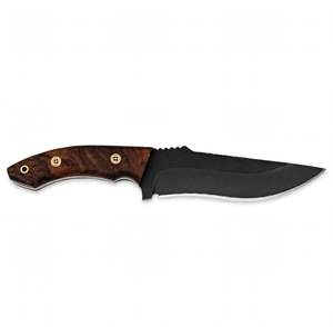 Cuchillo de Camping Personalizado Hecho a Mano de Acero Recubierto de Negro con Mango de Madera, Pernos de Mosaico y Orificio para Cordón - Product Image 4
