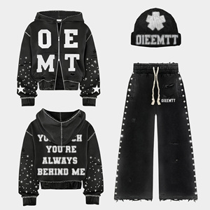Ensemble de survêtement OIEEMTT pour homme, streetwear, lourd, 100 % coton respirant, sweat à capuche avec cordon de serrage et pantalon de survêtement, couleur unie, hiver - Product Image 3