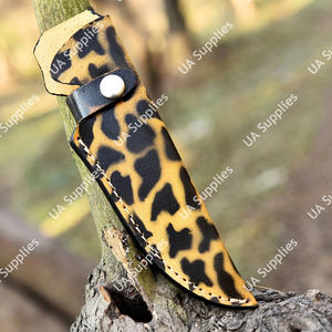 Étui à couteau en cuir imprimé léopard exotique, en cuir de vache véritable, motif camouflage, fermeture à bouton-pression, boucle de ceinture verticale, étui de chasse EDC - Product Image 6