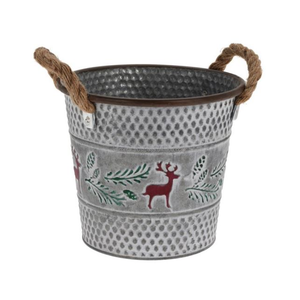 Jardinière moderne et unique en métal gaufré en fer avec poignée en corde et entièrement personnalisée. - Product Image 1