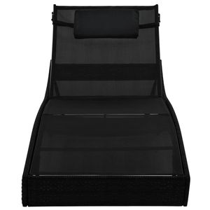 Chaise longue en polyrotin noir avec accoudoirs réglables, caractéristiques standard pour une détente confortable - Product Image 3