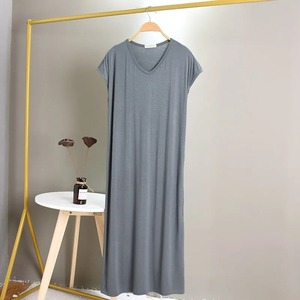 Grande taille, 100% coton, écologique, respirant, col en V, ample, longue, sexy, confortable, chemise de nuit avec taille élastique pour femmes - Product Image 4